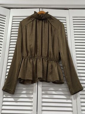 Endless Rose Womens Ruffled Mock-Neck Long-Sleeve Blouse